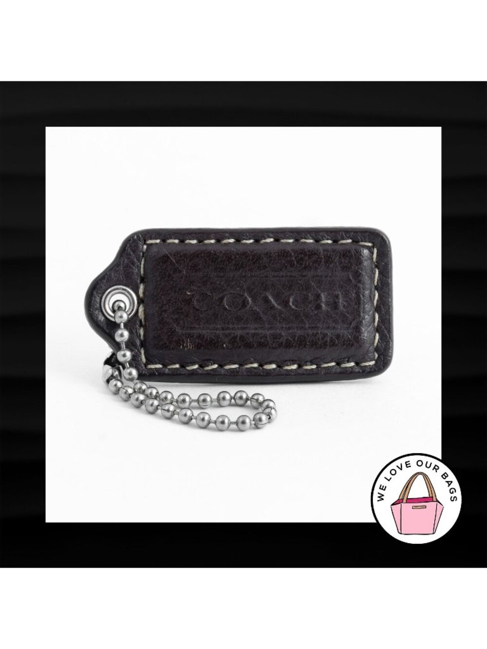 2" Medium COACH BROWN LEATHER KEY FOB BAG CHARM KEYCHAIN HANGTAG TAG